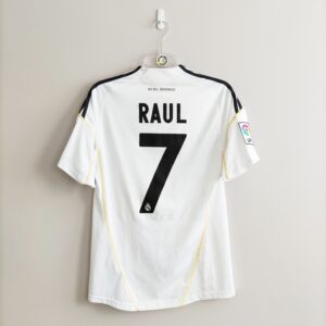 Koszulka piłkarska Real Madryt 2009-10 Raul w kolorze białym marki Adidas.