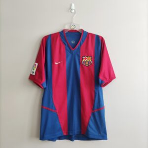 Koszulka piłkarska domowa FC Barcelona z sezonu 2002-03 -w kolorze czerwono niebieskim marki Nike