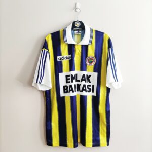 Domowa koszulka Fenerbahce (#9 E. Bolić) z sezonu 1997-98 w kolorze granatowo-żółtym marki Adidas.