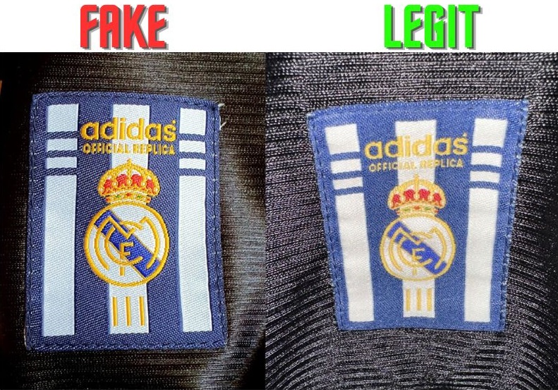 Porównanie naszywek w koszulce wyjazdowej Real Madryt 1999-01.